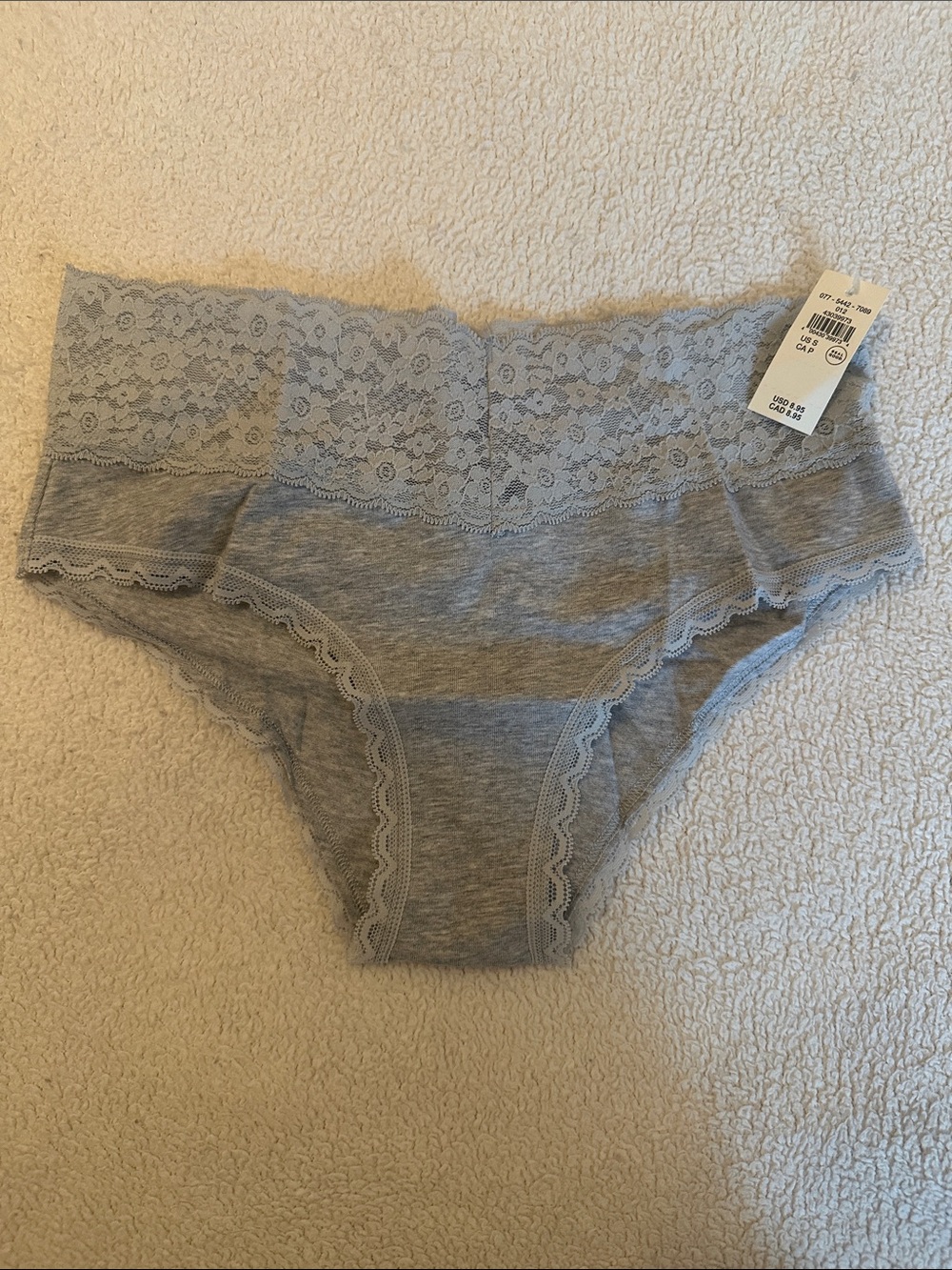 NWT aerie Lace-Trim Cheeky Panty - Light Gray